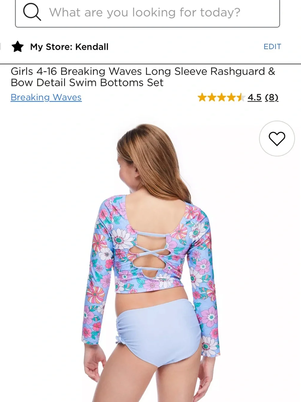 NWT Girls' Long Sleeve Floral Rashguard Swim Set - Light Blue